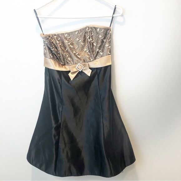 Jessica McClintock for Gunne Sax Black Gold Strapless Dress size 7 - Picture 1 of 5